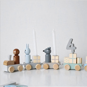 ins韩风儿童木质数字小火车拼装玩具拖拉智力积木玩具车生日礼物