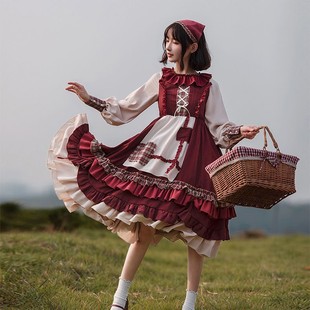 洛丽塔原创公主裙春夏，小红帽全套斗篷，lolita连衣裙套装op日常