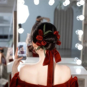 新中式新娘头饰敬酒服女红色订婚礼服，结婚发饰品中式秀禾2023