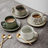 陶瓷咖啡杯碟套装复古创意下午茶具，茶杯家用挂耳咖啡杯日式带勺