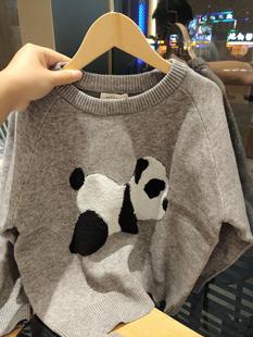 2023秋冬中小童加厚毛衣个性熊猫上衣男女童圆领套头针织毛衣