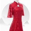 红色送考旗袍中长款小个子夏蕾丝镂空宴会，复古风钉珠礼服红装