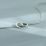 日韩几何双扣S925纯银项链女个性饰品简约气质镶钻锆石短款锁骨链