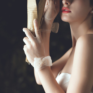 婚纱手套短款透明薄纱手套结婚婚礼手套中长款影楼拍照新娘手套