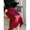 changsheng红色针织，毛线加厚半身裙，2020年秋冬中长款裙子