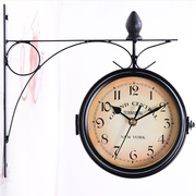 欧式铁艺双面挂钟创意美式两面，挂表现代简约客厅，复古装饰双面挂钟