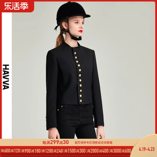 havva2024春季黑色小西装外套女气质，修身设计感上衣b3-1916