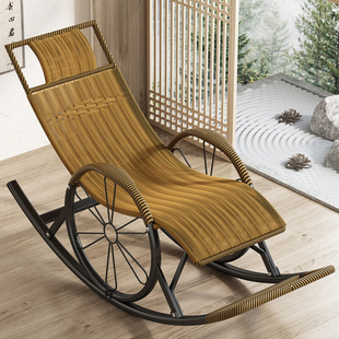 躺椅家用午睡阳台夏季休闲藤椅老人用中式铁艺摇摇椅2023
