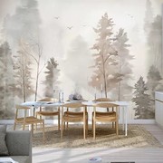 北欧手绘树木现代时尚电视背景墙布轻奢高端卧室床头壁画餐厅墙纸