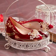 粗跟婚鞋女新娘鞋秀禾婚纱，两穿2024年中式孕妇可穿红色高跟鞋