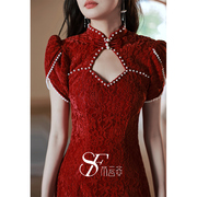 敬酒服新娘旗袍夏季气质优雅年轻款红色蕾丝高级感结婚订婚连衣裙
