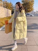 奶黄色羽绒棉服女中长款冬季年，宽松大衣加厚棉袄棉衣