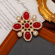 欧美复古巴洛克vintage红宝石胸针，个性珍珠珐琅，别针衬衫西装配饰
