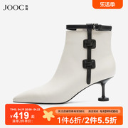 JOOC玖诗短筒靴欧美风法式时装靴简约轻奢高端细高跟水钻靴子6327