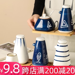 日式风厨房用品酱料醋瓶储备瓶手绘陶瓷调味瓶，创意油壶醋壶调料壶