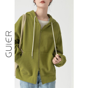 「guier」拉链连帽卫衣，外套女春季2023设计感慵懒风宽松上衣