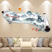 3d立体中国风山水画客厅，电视背景墙装饰墙贴纸贴画遮丑墙壁纸自粘