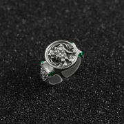 s925纯银复古扎基拉姆唐草纹绿玛瑙食指戒指女小众设计轻奢高级感