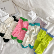 夏季薄款韩国多巴胺少女糖果，色袜子女ins潮纯棉透气堆堆长筒袜
