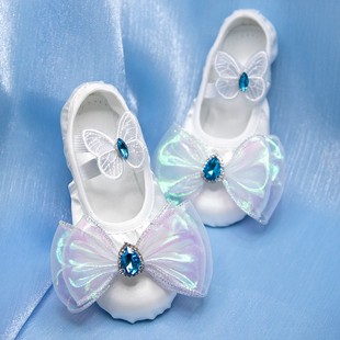 白色儿童舞蹈鞋软底练功猫爪鞋气质优雅芭蕾舞幼儿园演出跳舞鞋