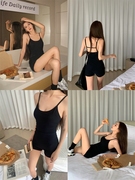 美式黑色吊带连体裤女夏季设计感辣妹独特紧身连衣裤短裤2024