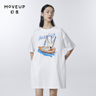 moveup幻走2023夏季.fun系列，印花口袋设计师，纯棉针织连衣裙