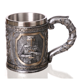 万圣节礼物3D骷髅杯树脂不锈钢马克杯骷髅头骑士咖啡杯男人杯