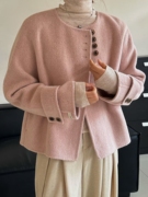 韩版双面羊绒大衣女短款秋冬小个子单排扣100%羊毛呢外套显瘦