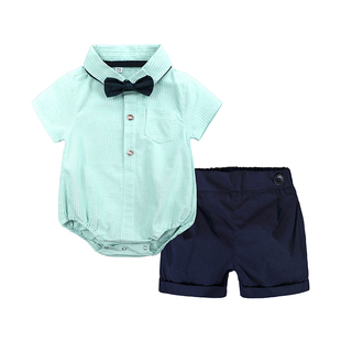 婴儿西装套装夏款男宝宝，衬衣领结短裤，周岁韩版绅士礼服三件套潮