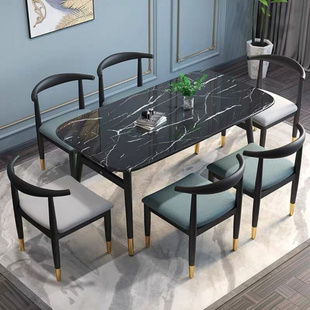 轻奢餐桌家用现代简约餐桌椅，组合长方形加厚仿大理石网红餐台饭桌