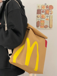 麦当劳书包纸袋背包男女双肩包大容量帆布包创意休闲大学生上课包