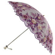 高档二折黑胶遮阳伞防晒防紫外线蕾丝刺绣花公主太阳伞晴雨两用女