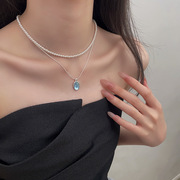 韩国设计师CherryKoko纯银月光石海蓝宝项链独特设计椭圆天然
