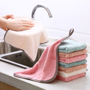 可挂式珊瑚绒擦手巾厨房用品不沾油清洁巾，不易掉毛吸水抹布洗碗布