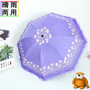 雨伞女防晒防紫外线太阳伞黑胶，蕾丝花边伞晴雨两用小巧折叠遮阳伞