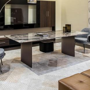 意式轻奢天然大理石餐桌家用现代简约不锈钢长方形家具饭桌