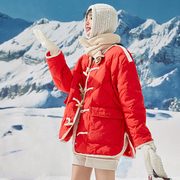唐狮红色轻薄羽绒服女士冬装，中国红新年外套，一手长时尚羽绒服