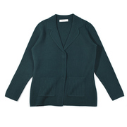 墨绿意定制色纺羊绒针织复古西服领设计开衫外套