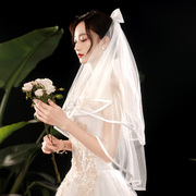 头纱新娘主婚纱结婚白色甜美蝴蝶结短款拍照超仙森系网红旅拍道具