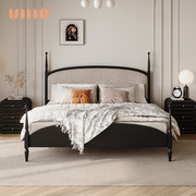 ulllo法式复古现代简约实木床，1.5主卧黑色，软包绒布1.8米双人床