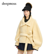 deepmoss休闲女装时尚复古潮流围领茧型外套羊毛呢上衣外套