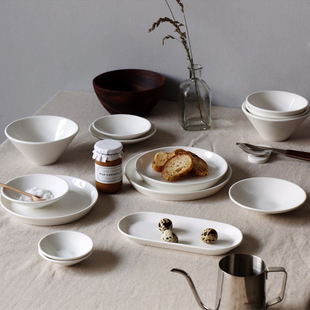 纯白骨瓷创意菜盘汤盘餐盘鱼盘西餐盘碟子家用陶瓷餐具单品套装