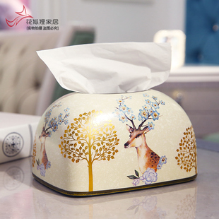 美式乡村创意陶瓷抽纸盒欧式田园客厅餐厅茶几装饰摆件餐巾纸巾盒