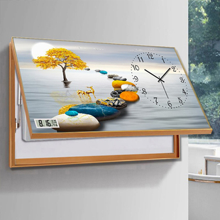 万年历(万年历)电子钟表电表箱，上翻挂钟客厅家用现代轻奢餐厅遮挡箱装饰画