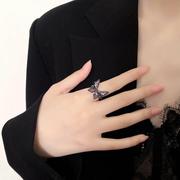 黑色蝴蝶装饰食指戒指女小众，设计高级感开口时尚个性闺蜜轻奢指环