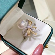 s925个性设计蝴蝶丝带款银天然珍珠戒指爱迪生淡水珍珠手饰