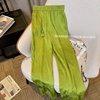 新中式国风绿色裤子女时尚春夏季薄款设计感流苏福袋宽松阔腿裤