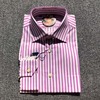 a品牌纯棉男式商务长袖，条纹衬衫珍珠母，纽扣设计粉色紫色二色