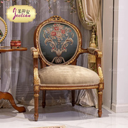 欧式复古古典实木榉木别墅墨绿色花朵典雅 棕色贴金箔单位沙发椅