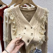 2022小香风毛衣女(毛衣女)外套，设计感小众上衣，秋冬v领宽松羊绒针织衫开衫